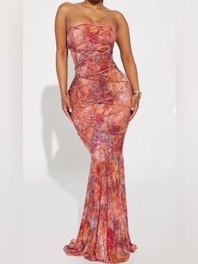 Pink Perla Multi-Print Lace-Up Maxi Dress - Multi Color